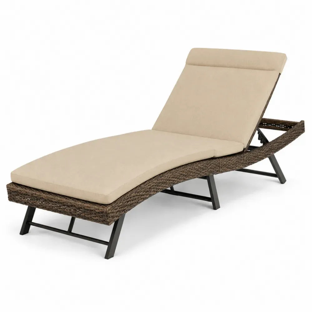 Gartenliege aus Stahl und Polyrattan mit beigem Kissen, 200 cm