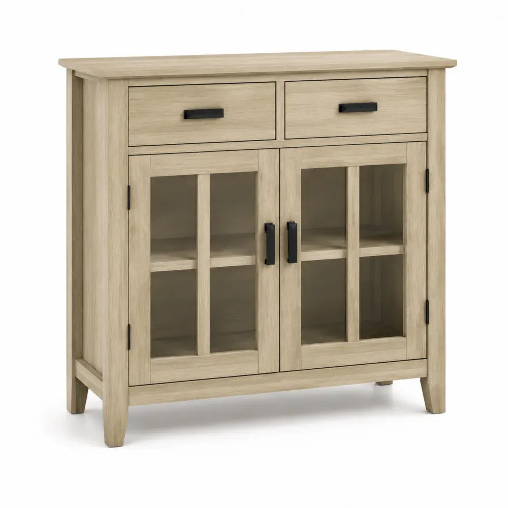 Holz-Sideboard mit gehärtetem Glas, 2 Schubladen, 2 Türen