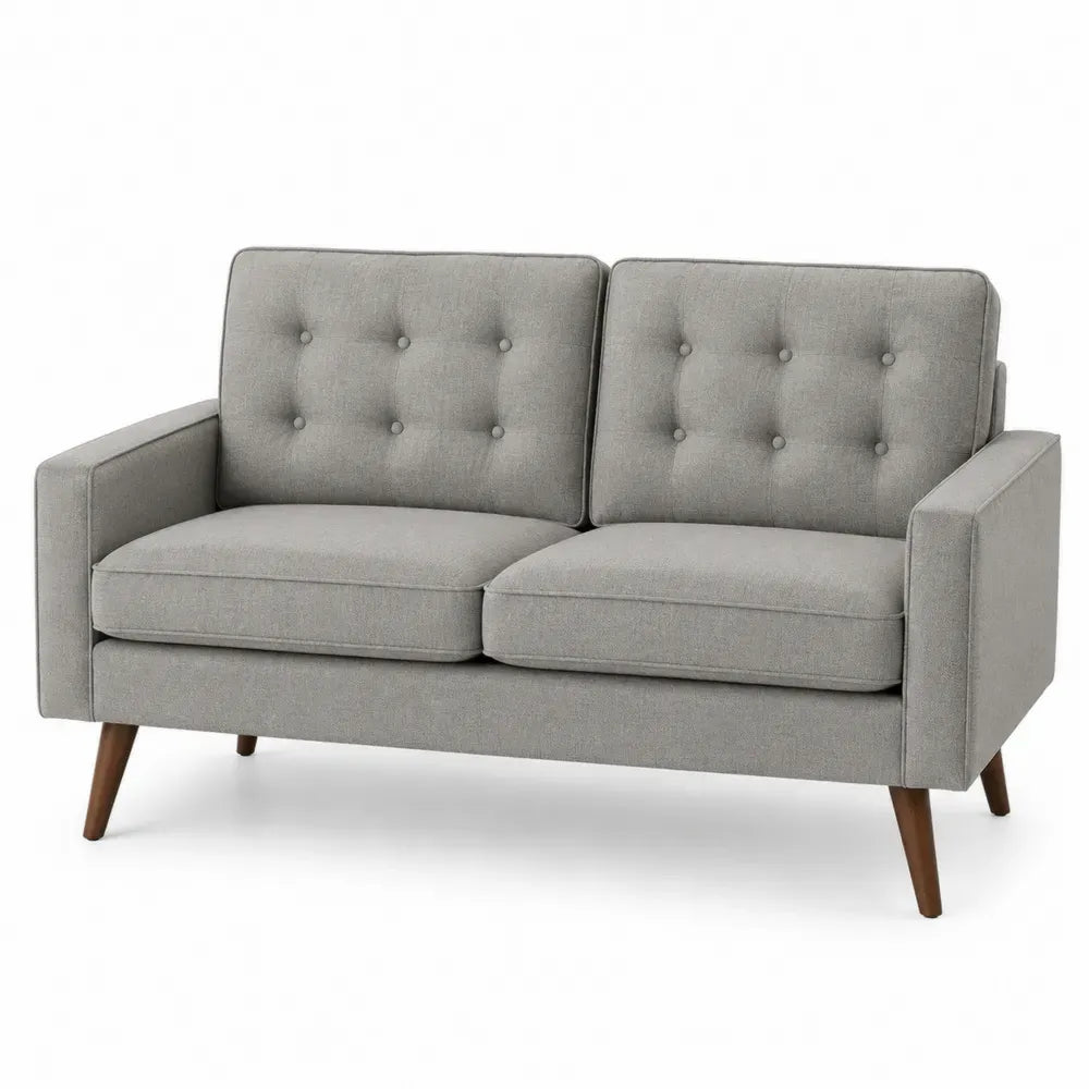 Zweisitzer Sofa Leinen Grau Holzbeine 150cm