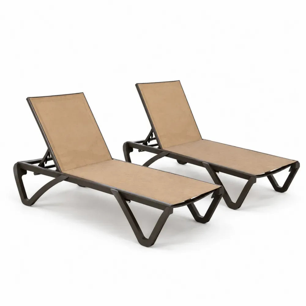 2er Set Sonnenliege Aluminium Textilene Braun