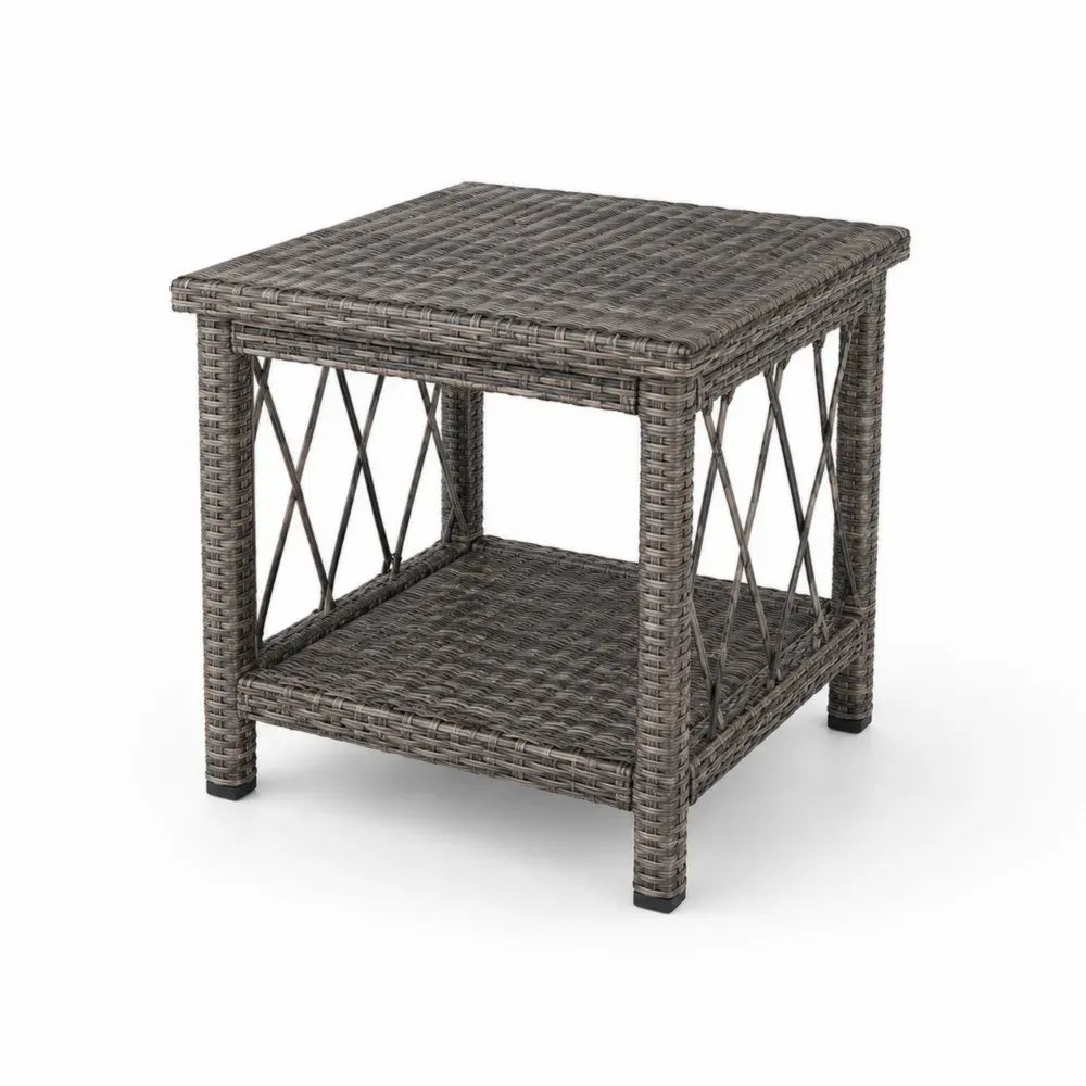 Beistelltisch Quadratisch Polyethylen Rattan Grau 50x50x55 cm
