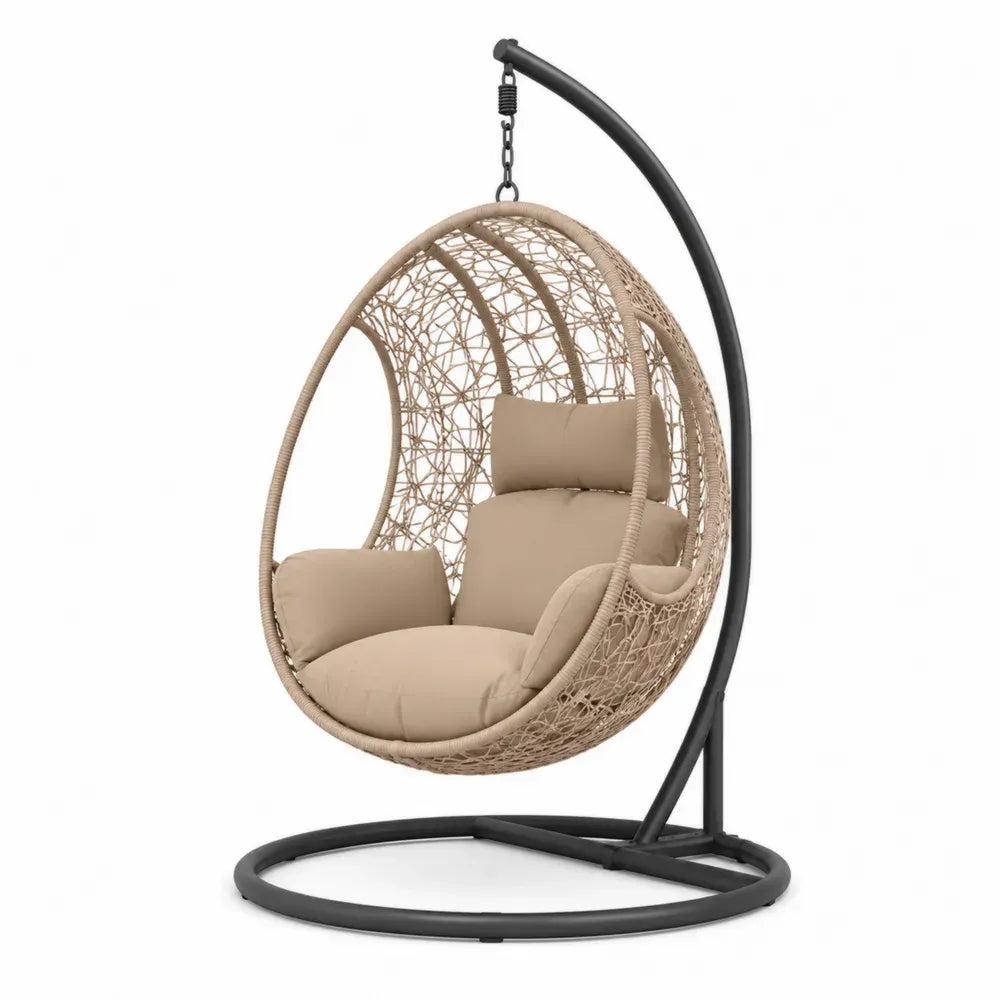 Rattan-Hängesessel mit Stahlgestell, Beige