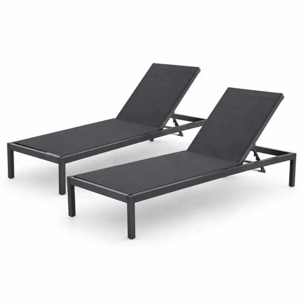 2er-Set Gartenliege Aluminium Textilene Schwarz