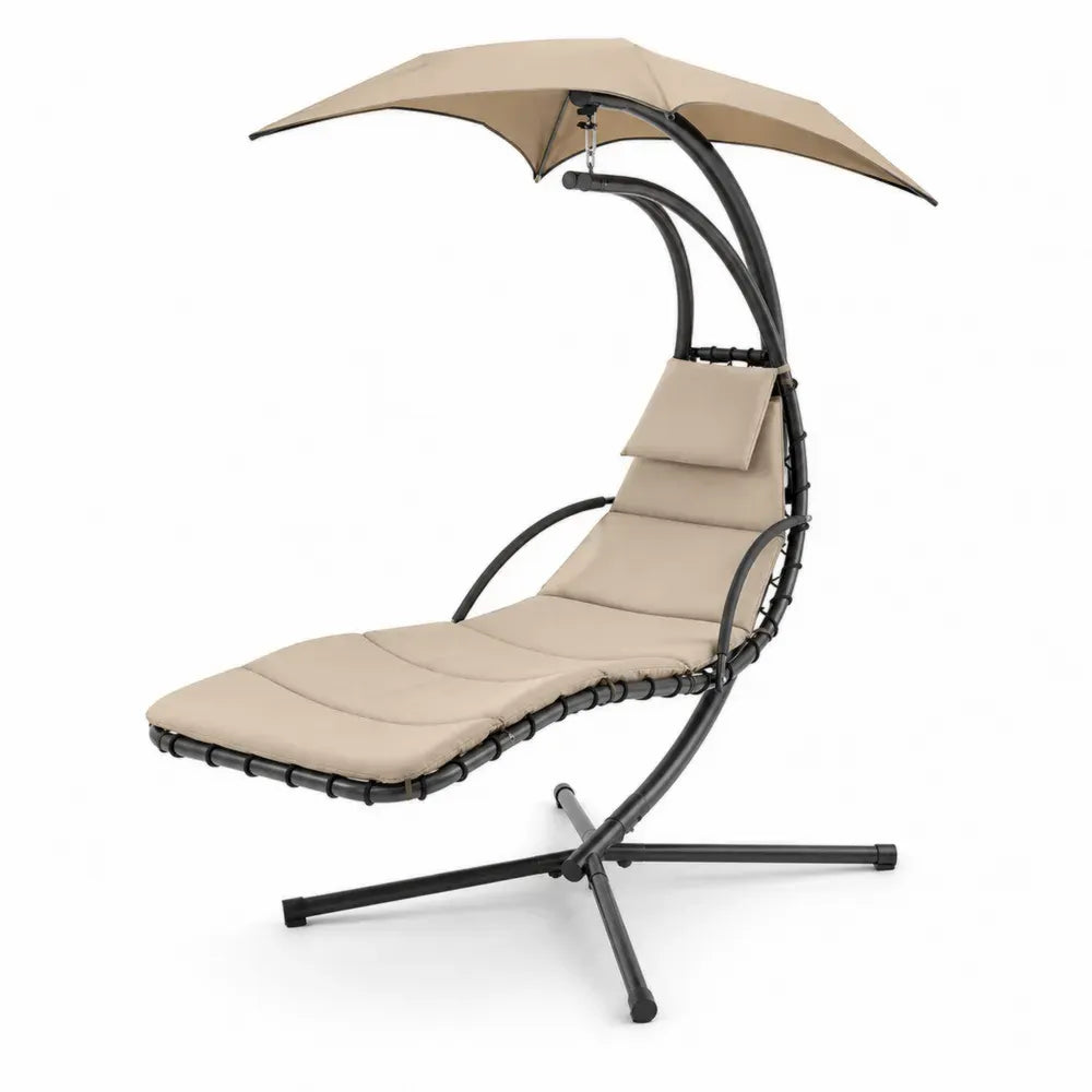 Gartenliege mit Sonnendach Beige Stahl