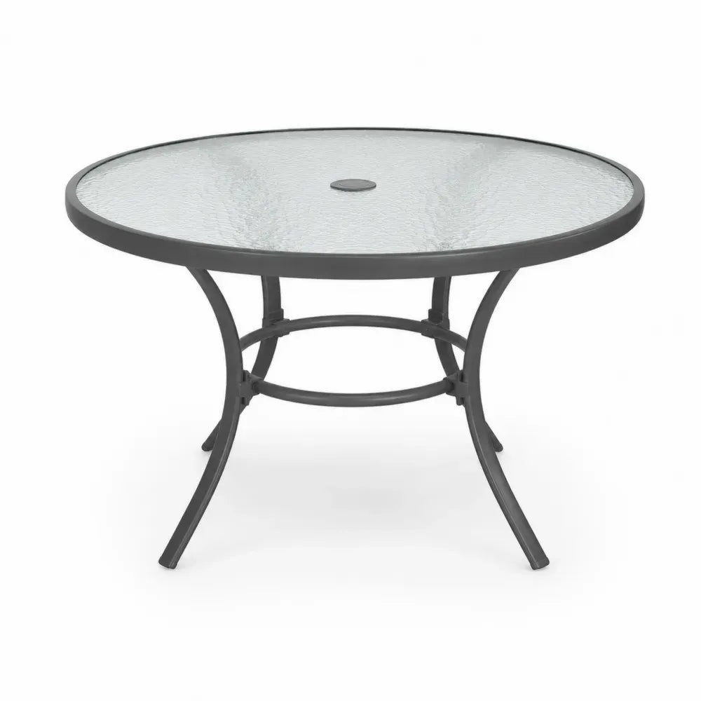 Runder Glastisch mit Aluminiumrahmen, 120 cm Durchmesser