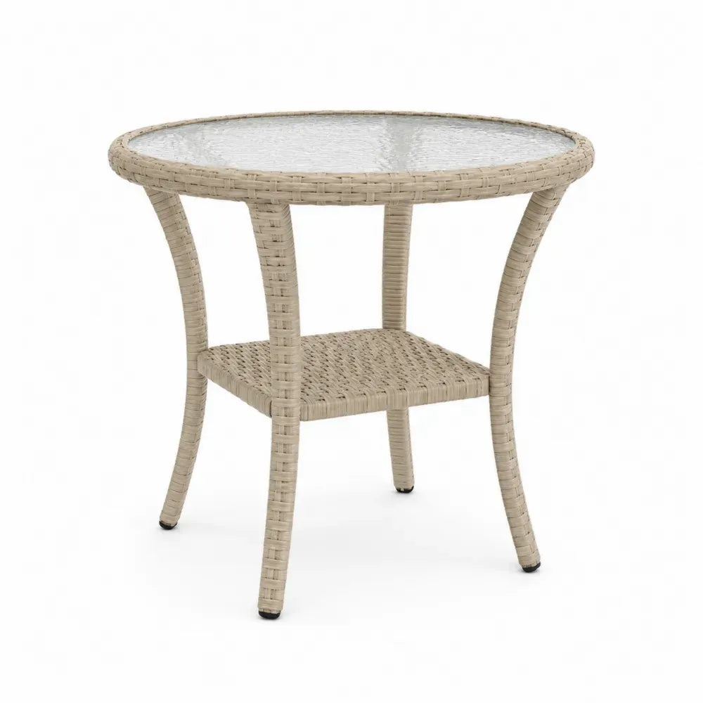 Runder Gartentisch Glasplatte Polyethylen Beige 70cm