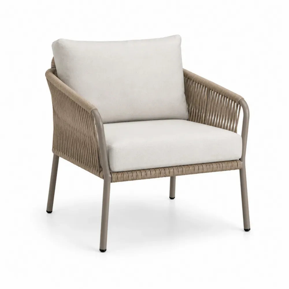 Outdoor Stuhl mit Kissen Beige Polyethylen Seil Textilene Stahl 60x70x75 cm