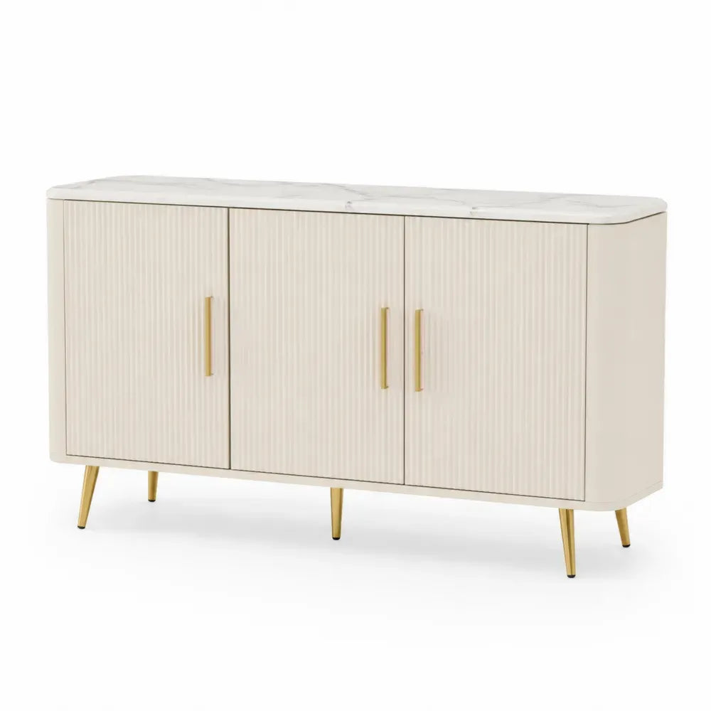 Sideboard Holzwerkstoff in Weiß mit Marmoroberfläche und goldenen Akzenten 150x40x80 cm