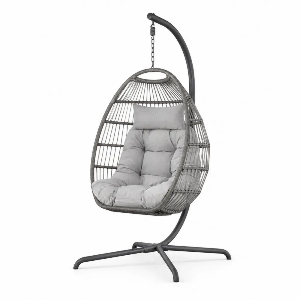 Grau Rattan Hängesessel mit Stahlgestell 195cm