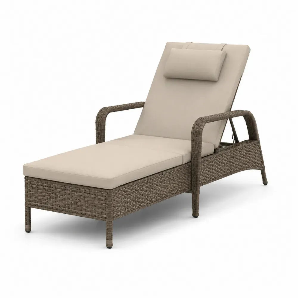Gartenliege Rattan mit Kissen, verstellbar, Beige