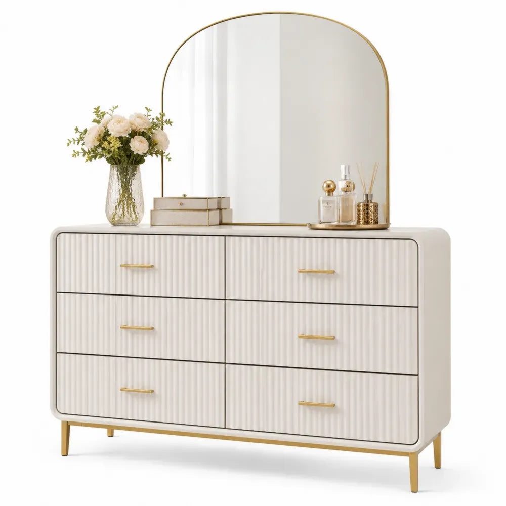 Kommode mit Spiegel aus MDF-Holz und Metall in Weiß Gold