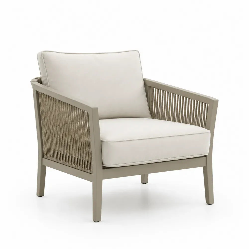 Sessel aus Aluminium mit Polyesterseil und Kissen in Beige