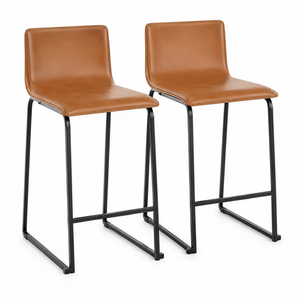 2er Set Barhocker Braun Kunstleder Metall