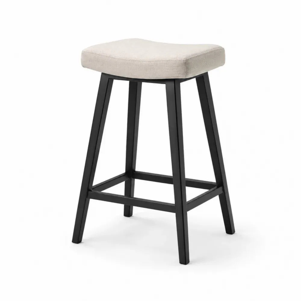 Barhocker mit Leinensitz und Metallgestell, Beige/Schwarz
