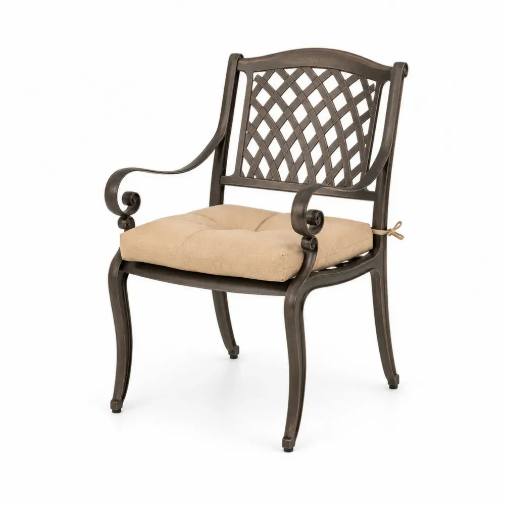 Metall Gartenstuhl mit Polyesterkissen, Braun/Beige, 55x60x88cm