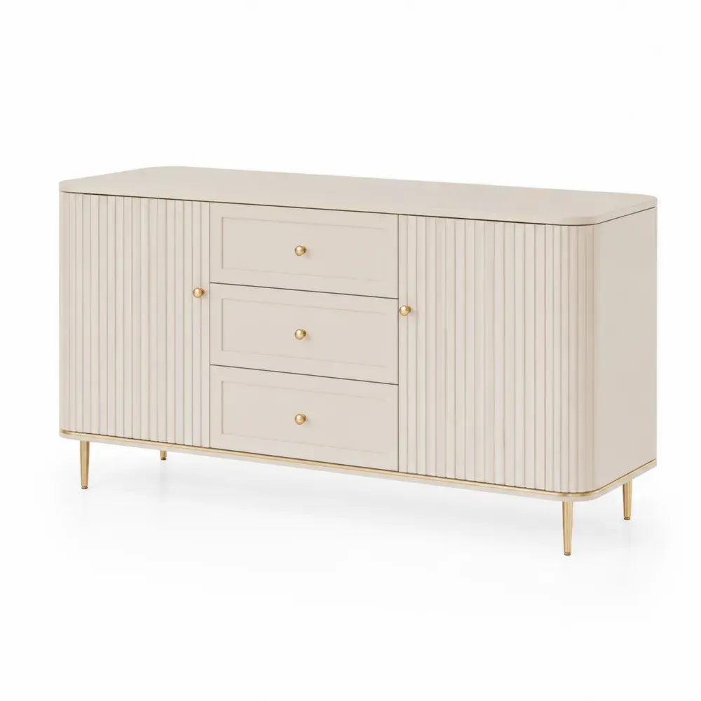 Sideboard aus MDF mit 3 Schubladen und 2 Türen, Creme, 150x40x80cm