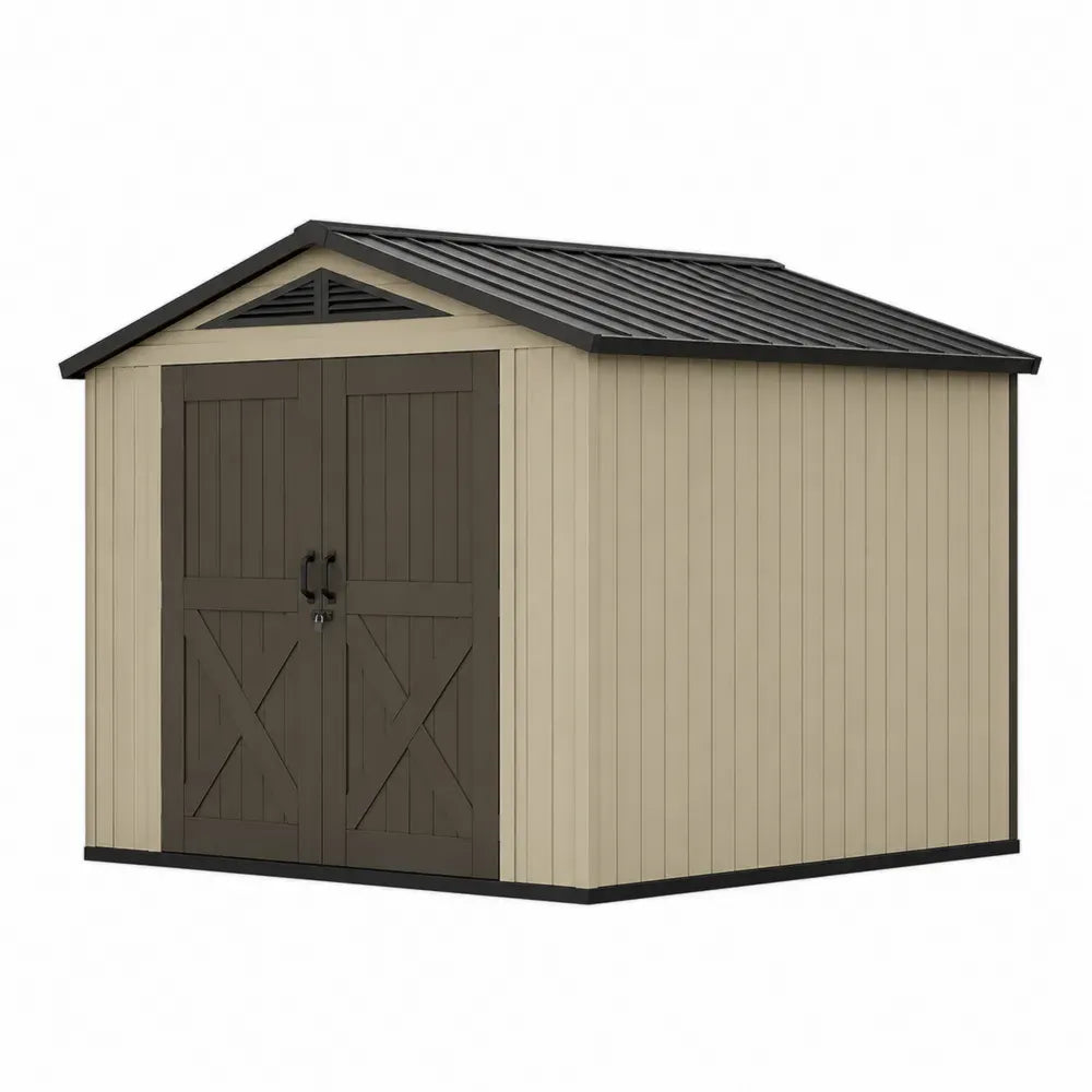 Kunststoff Gartenschuppen mit Doppeltür 210x190x215 cm Beige/Braun