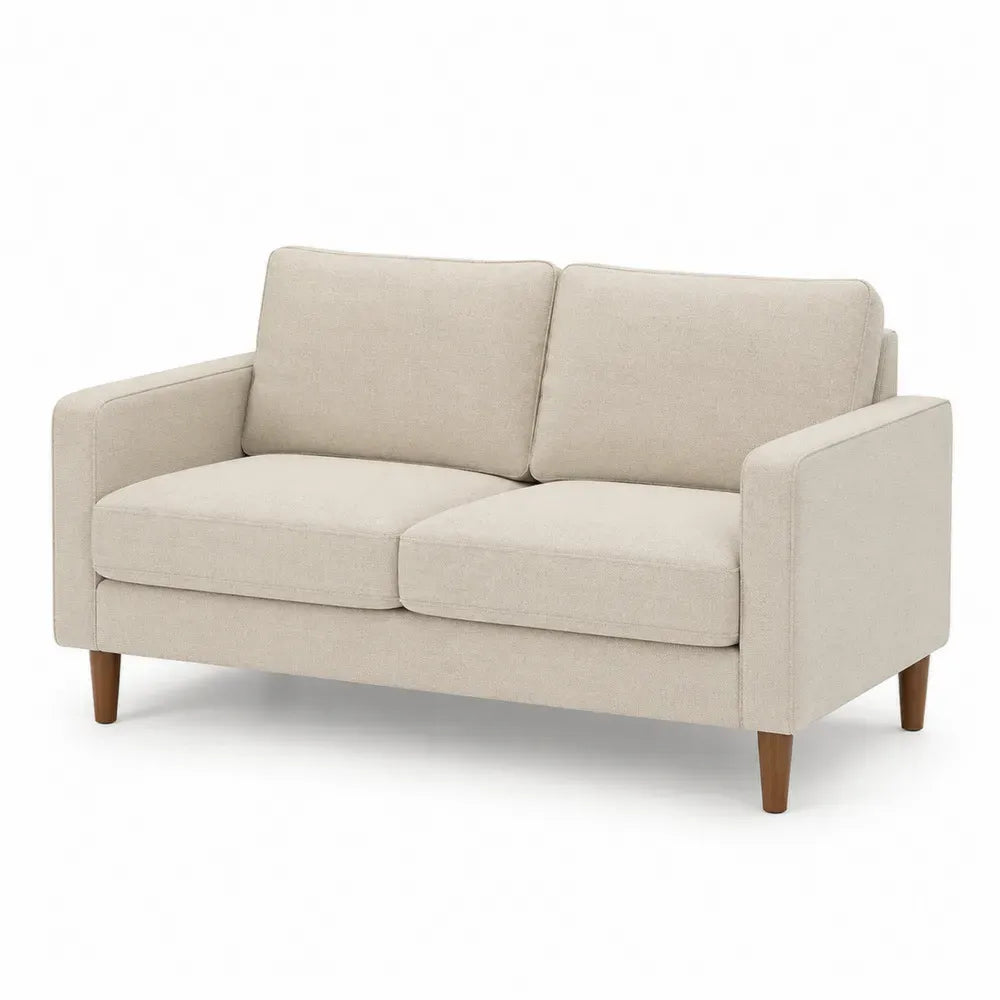 Sofa Zweisitzer Beige Stoff Eiche
