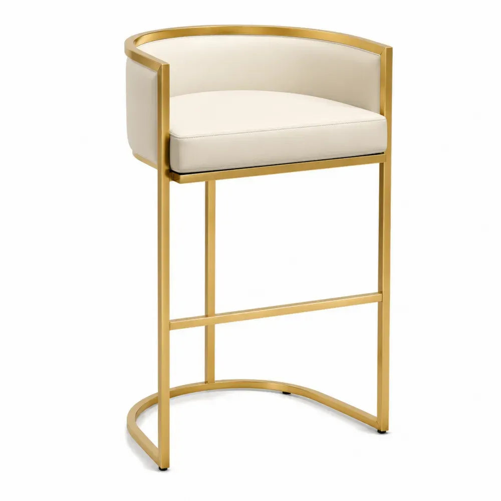 Barhocker mit Gold-Metallrahmen und cremefarbenem Kunstledersitz