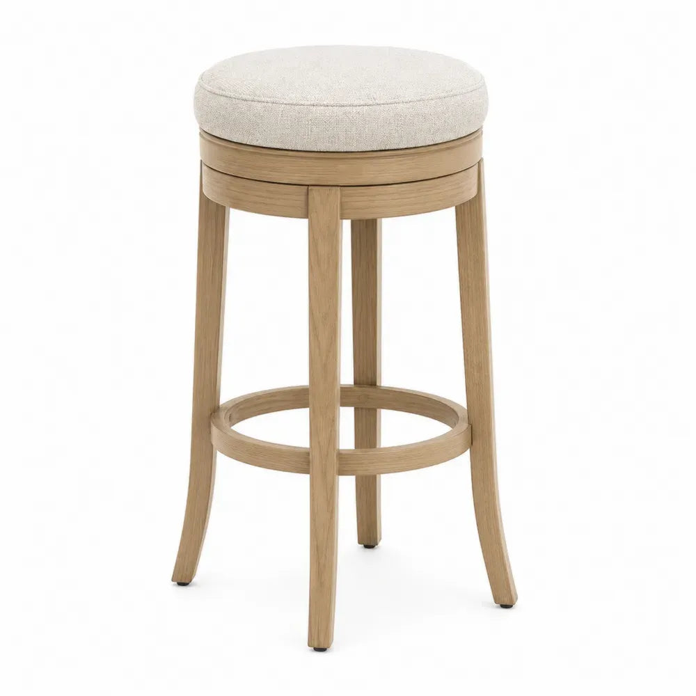 Barhocker aus Eiche mit Polyesterbezug Beige 75 cm