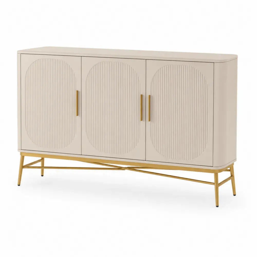Sideboard Beige mit 3 Türen, MDF und Metallbeine