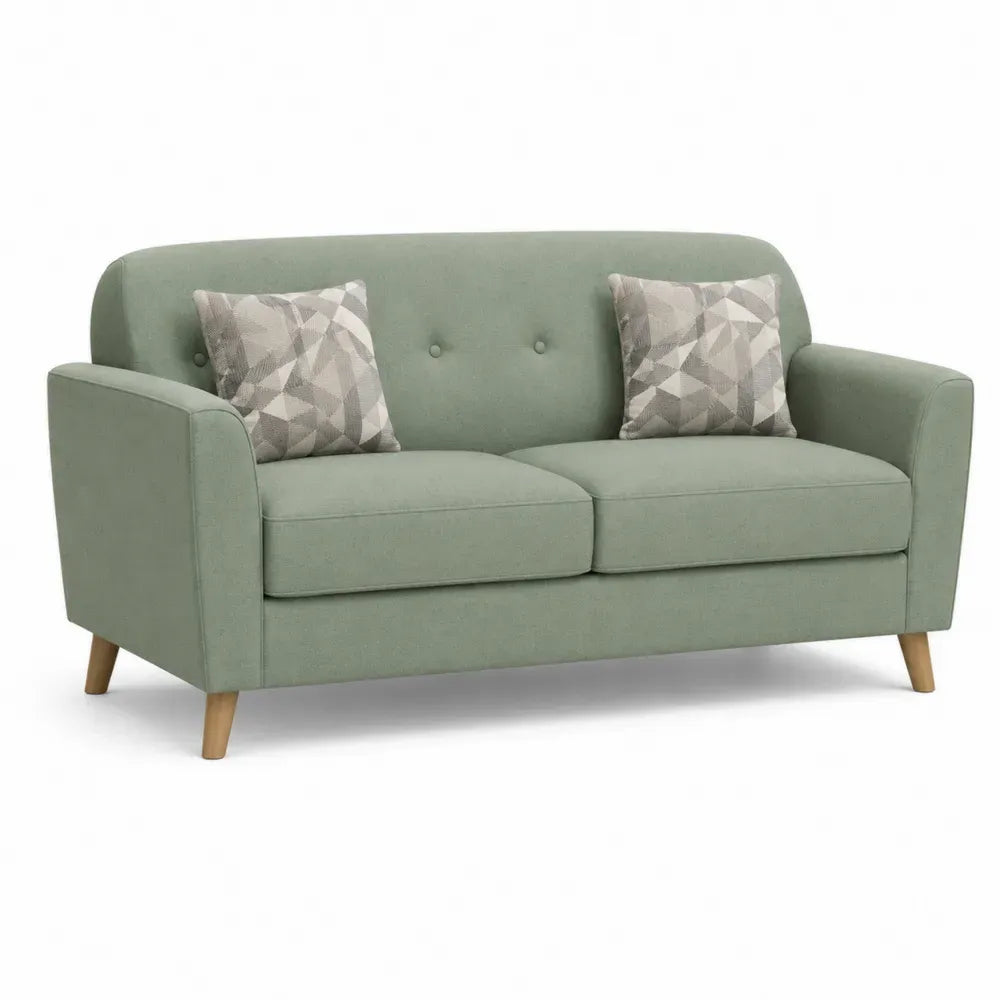 Grünes Zweisitzer-Sofa aus Stoff mit Holzbeinen