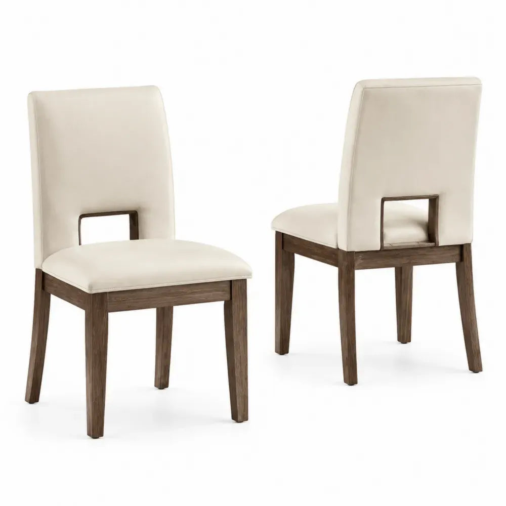 Esszimmerstuhl Set 2er aus Eichenholz und Kunstleder Beige