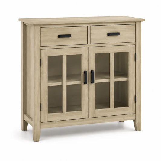 Holz-Sideboard mit gehärtetem Glas, 2 Schubladen, 2 Türen