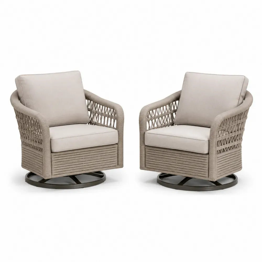 2er Set Outdoor-Stühle Aluminium Runde Seil Beige