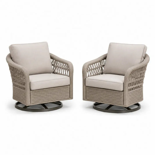 2er Set Outdoor-Stühle Aluminium Runde Seil Beige