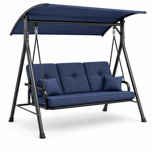 Garten-Schaukelstuhl 3-Sitzer Stahlrahmen Blau