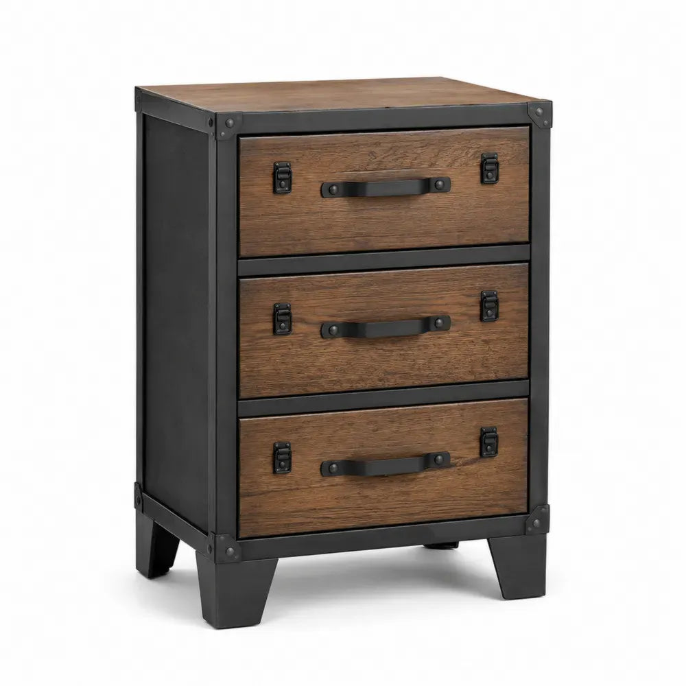 Holz- und Metallschubladenschrank, Dunkelbraun/Schwarz, 60x40x78 cm