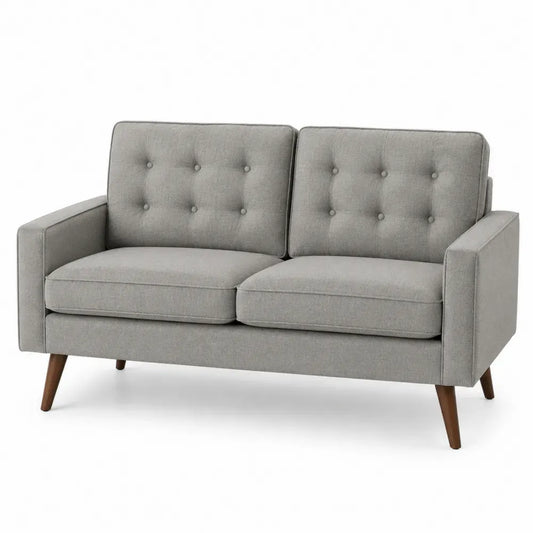 Zweisitzer Sofa Leinen Grau Holzbeine 150cm