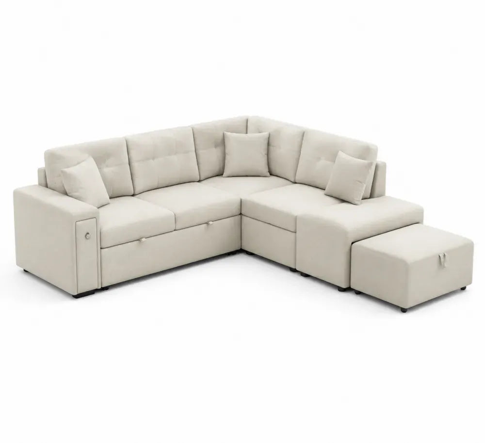 Ecksofa-Set L-Form Polyester Beige