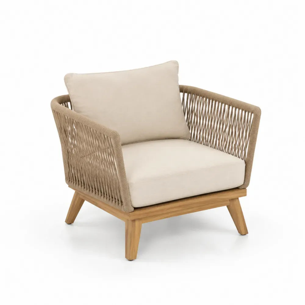 Outdoor-Sessel Eichenholz Beige Synthetikfaser Kissen