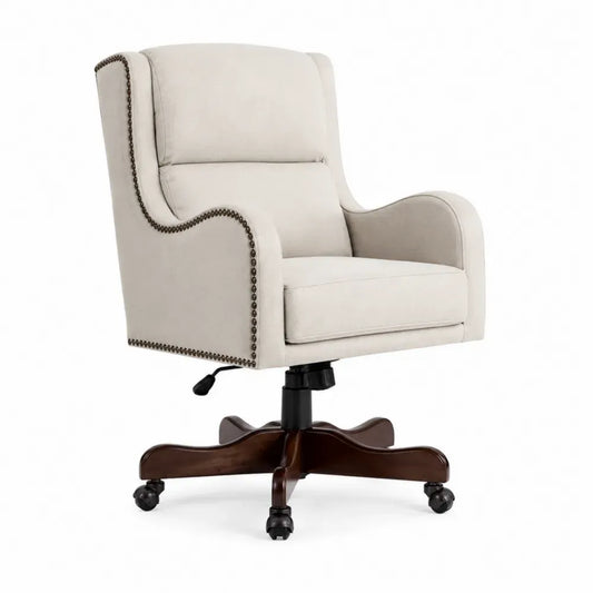 Stoff Bürostuhl Beige Massivholz Höhenverstellbar