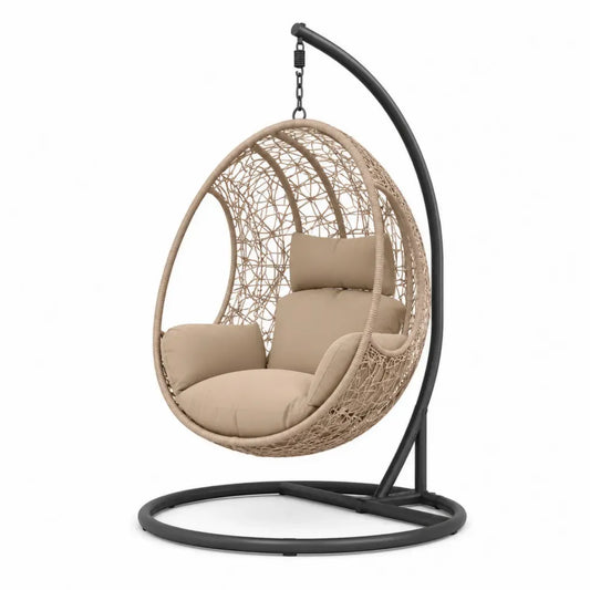 Rattan-Hängesessel mit Stahlgestell, Beige
