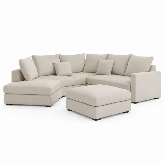 Modulares Sofa-Set L-Form Holzrahmen Leinen Beige