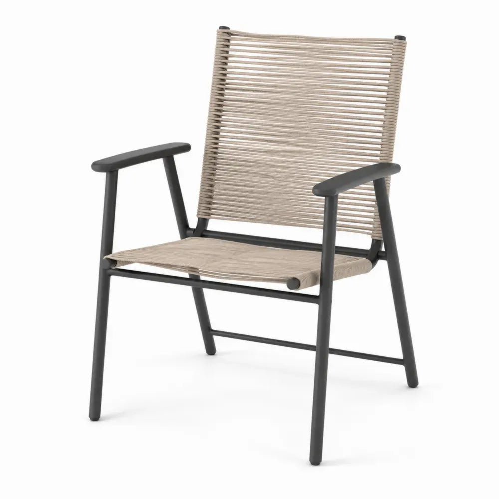 Stuhl mit Aluminiumrahmen und synthetischem Schnurgeflecht Beige