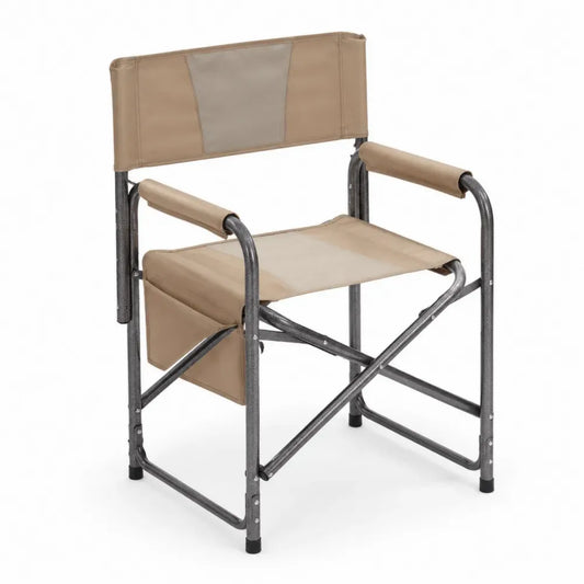 Klappbarer Stuhl aus Stahl mit Polyesterbezug, Beige