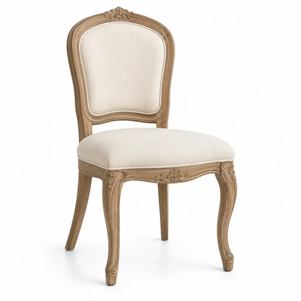 Esszimmerstuhl Eichenholzrahmen Beige Baumwollpolsterung