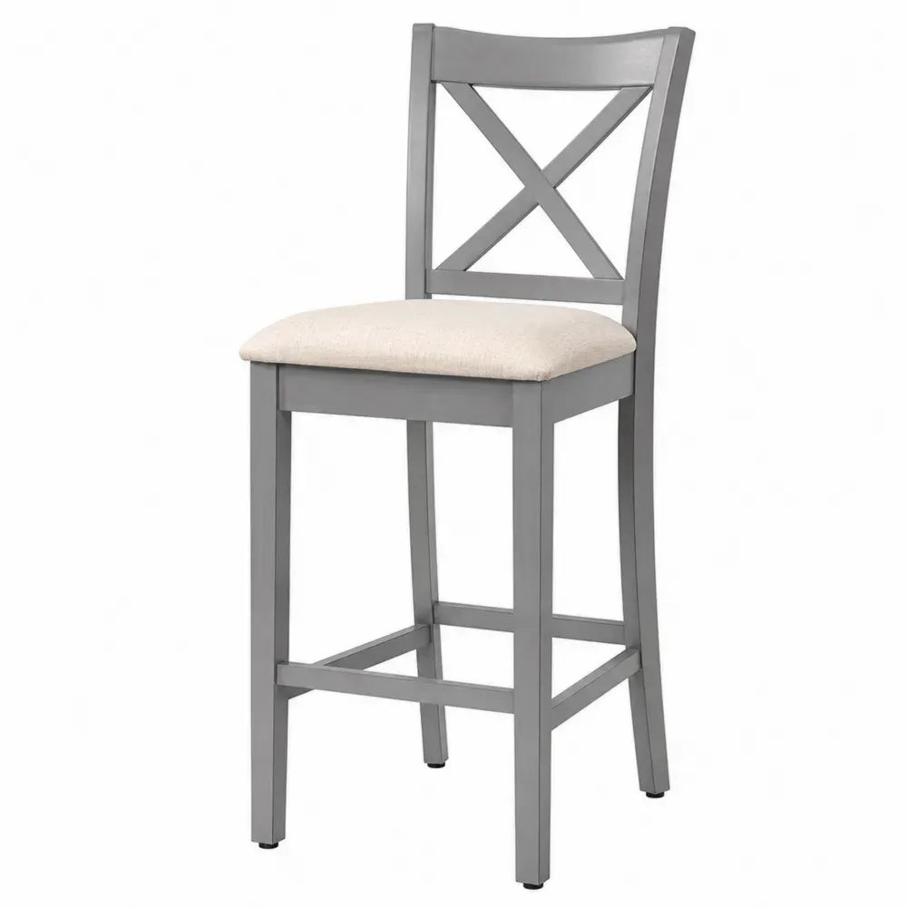 Barhocker Holz Grau mit Polyesterbezug