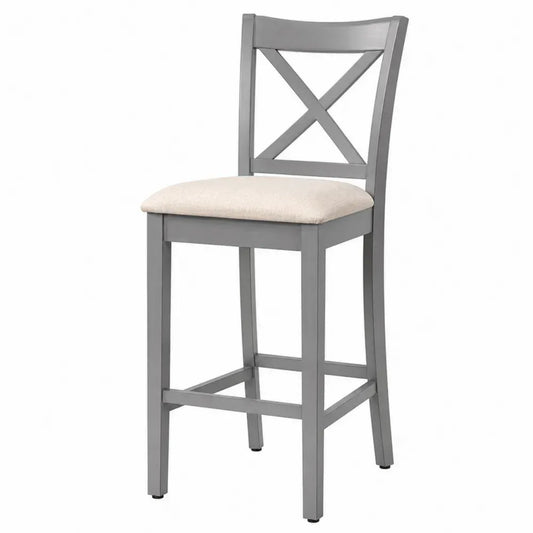 Barhocker Holz Grau mit Polyesterbezug