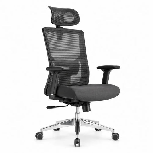 Ergonomischer Bürostuhl Netzstoff Schwarz mit Kopfstütze