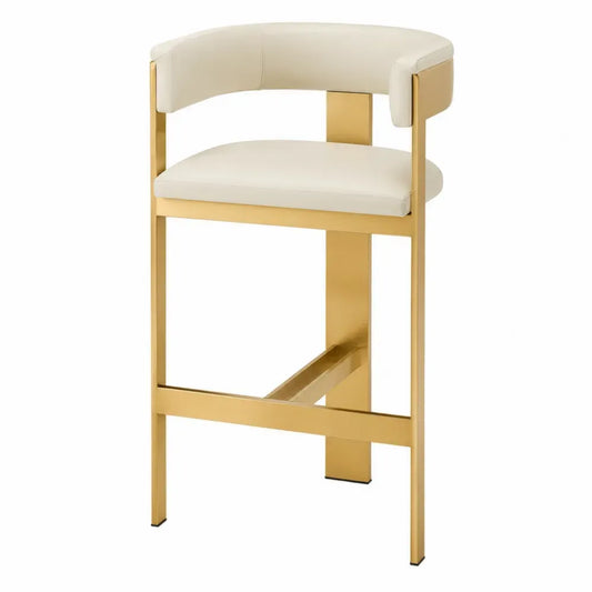 Barhocker Edelstahl Gold Cremeweiß PU-Leder 65cm