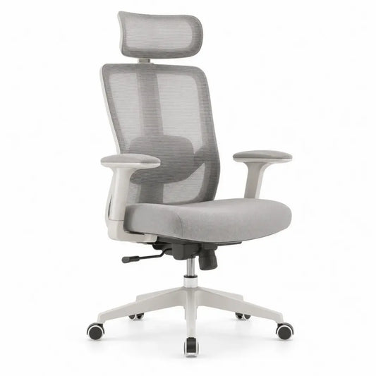 Ergonomischer Netz-Bürostuhl mit Kopfstütze Grau