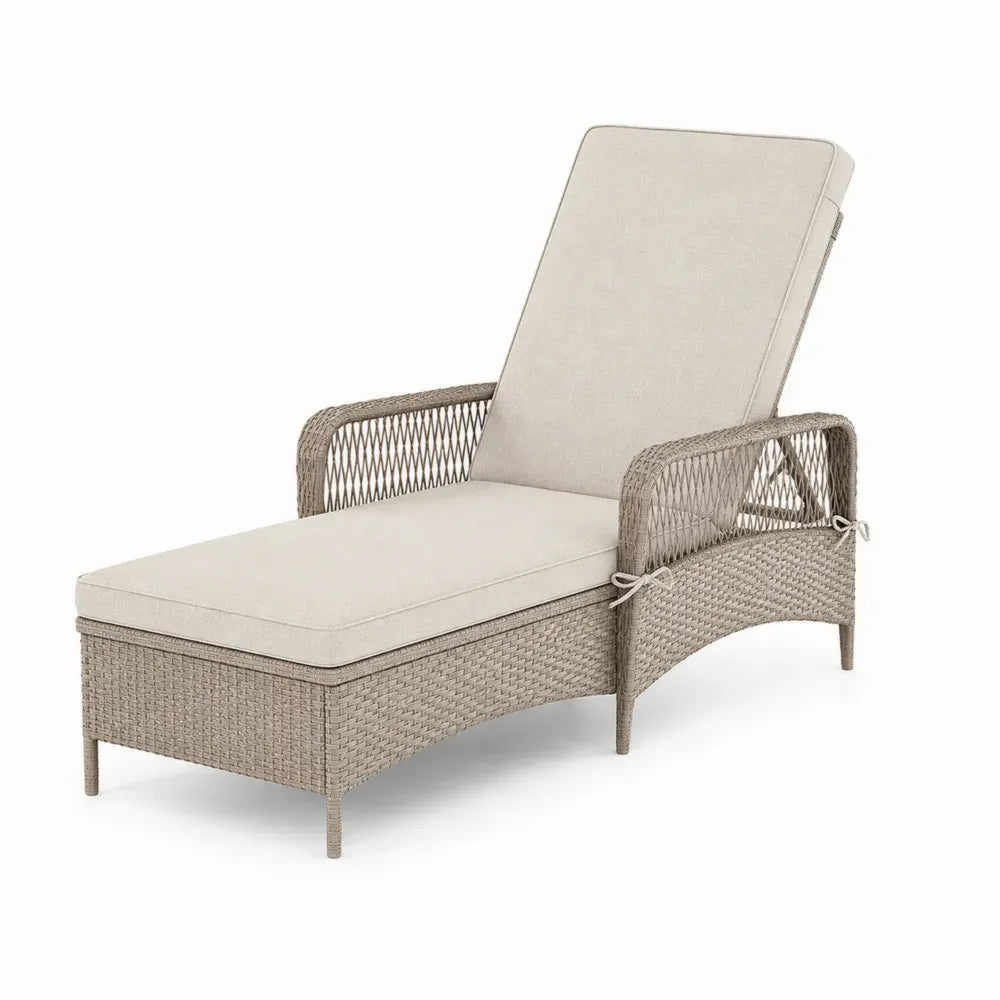 Sonnenliege Rattan Beige mit Schaumstoffpolsterung