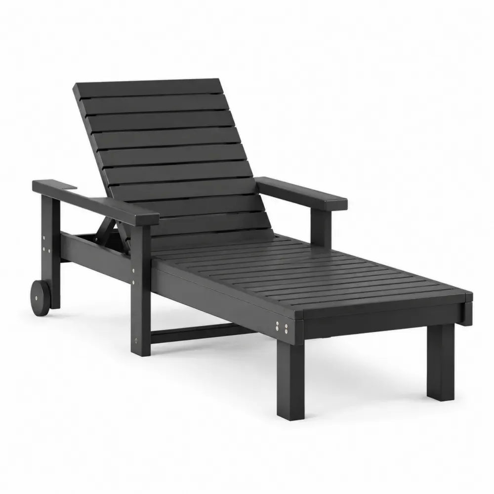 Gartenliege Holz Schwarz mit verstellbarer Rückenlehne 200 x 60 x 35 cm