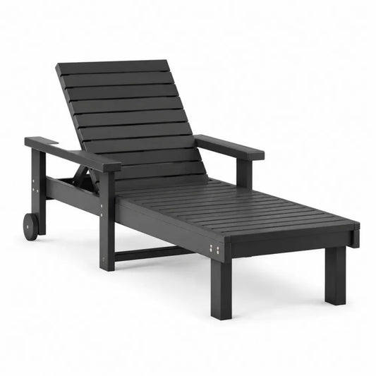 Gartenliege Holz Schwarz mit verstellbarer Rückenlehne 200 x 60 x 35 cm