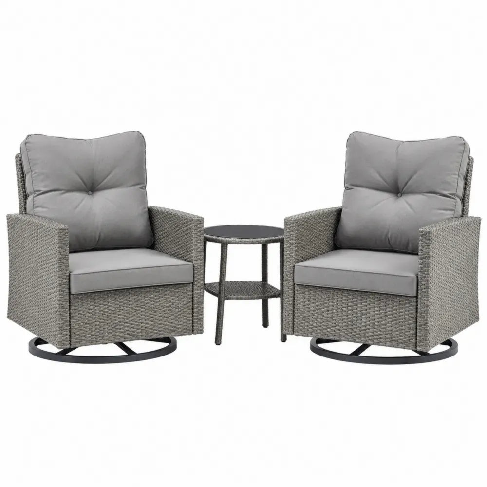 3-teiliges Gartenmöbel Set aus Rattan in Grau